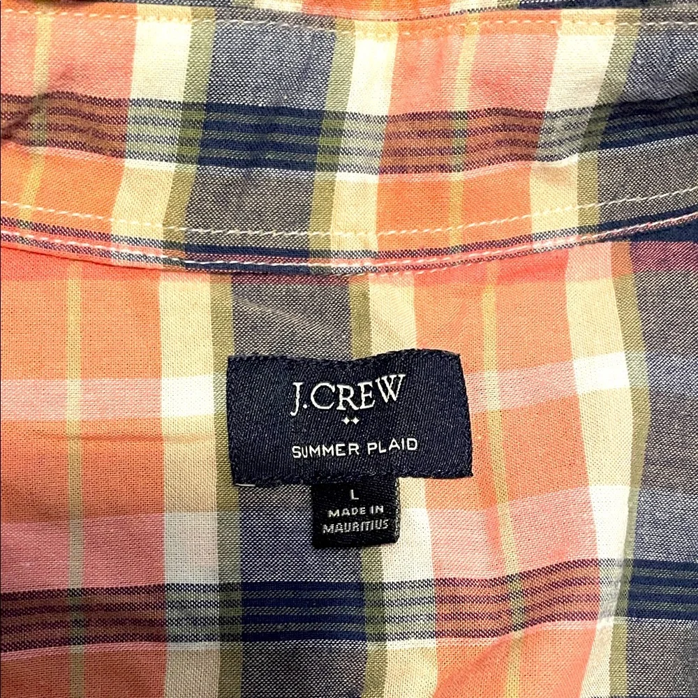 J Crew Button Down Shirt Mens Large “Summer Plaid” Pink &Gray Long Sleeve Preppy